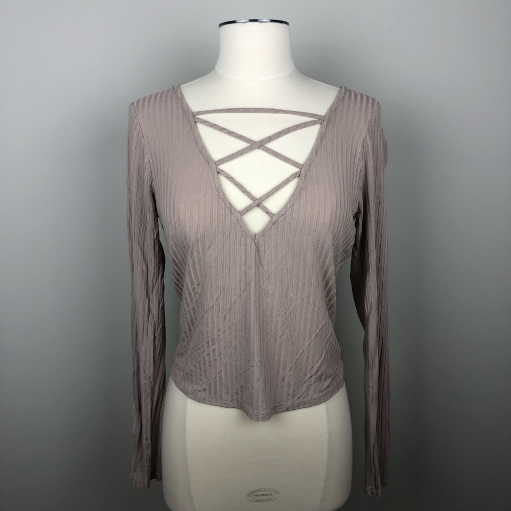 ME TO WE Long Sleeve Shirt with Criss Cross V-neck Size Medium